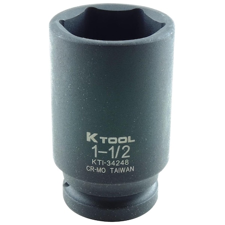 K-Tool International 3/4" Drive, 1-1/2" Size, SAE, Socket, 6 Points, Deep 6Pt, 3/4"Dr, 1-1/2 KTI-34248